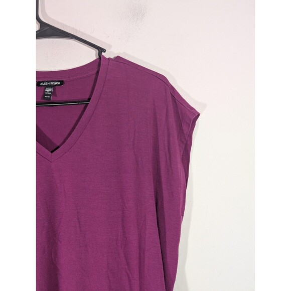 Eileen Fisher Womens Purple V-Neck Short Sleeve Top Sz XS Oversized Lagenlook - Picture 5 of 6